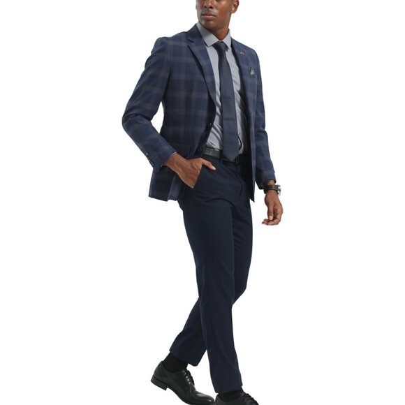 Navy Windowpane Check Notch Lapel Slim Fit Tazzio Men's Jacket - Picture 2 of 4